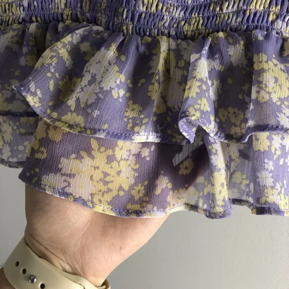 ASTR The Label Size Small Cropped‎ Smock Waist Tank Top Purple Floral Flouncy - Picture 6 of 15